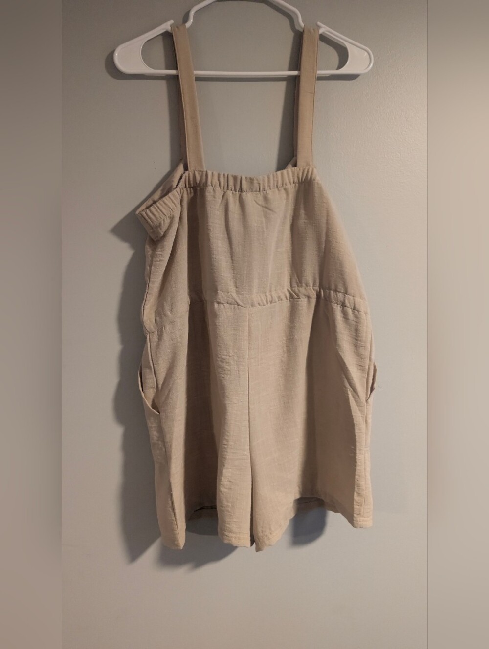 Beige Linen-Blend Button Romper with Drawstring - Picture 4 of 5